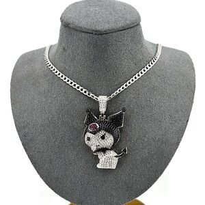 Iced Out 925 Sterling Silver Round Cut 3D Kuromi Necklace